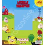 Animale domestice. 1 puzzle culisant si 4 jocuri puzzle