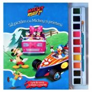 Disney. Mickey si pilotii de curse. Sa pictam cu Mickey si prietenii. Carte de colorat cu pensula si acuarele