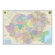 Romania si Republica Moldova. Harta administrativa /Harta de contur (verso),500x350mm, fara sipci