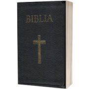 Biblia medie, coperta piele, neagra, cu cruce, margini aurii, repertoar, fermoar