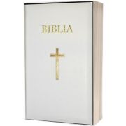 Biblie mare, 073, coperta piele, alba, cu cruce, margini aurii, repertoar, fermoar