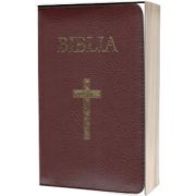 Biblie mare, 073, coperta piele, grena, cu cruce, margini aurii, repertoar, fermoar