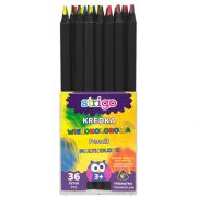 Creioane colorate multicolor, Strigo, lemn negru, 36 bucati