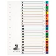 Index carton alb Mylar numeric 1-20, margine PP color, A4, 170g/mp, Q-Connect