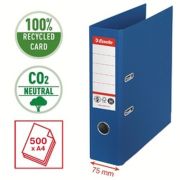 Biblioraft Esselte No.1 Power Recycled, carton CO2 neutru, 100% reciclat, FSC, A4, 75 mm, albastru