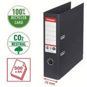 Biblioraft Esselte No.1 Power Recycled, carton CO2 neutru, 100% reciclat, FSC, A4, 75 mm, negru