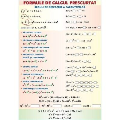 Formule de calcul prescurtat. Arii. Planse