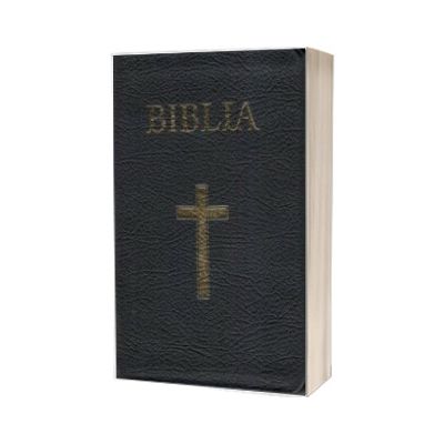 Biblia medie, 063, coperta piele, neagra, cu cruce, margini aurii, repertoar