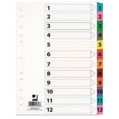 Index carton alb Mylar numeric 1-12, margine PP color, A4, 170g/mp