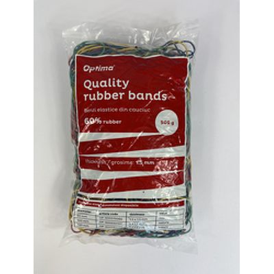 Elastice pentru bani, 60% cauciuc, 500gr./punga, D 65, grosime 1.5mm x 1.5mm, Optima - culori asorta