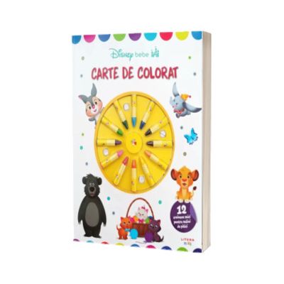 Disney Bebe. Carte de colorat. 12 creioane mici pentru maini de pitici
