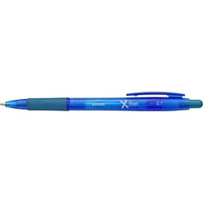 Pix PENAC X Ball, rubber grip, 0.7mm, clema plastic, corp transparent albastru - scriere albastra