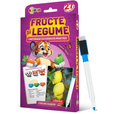 Scrie si sterge. 27 de cartonase. Fructe si legume: cartonase cu exercitii practice