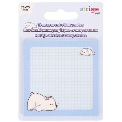 Notite adezive transparente 73x73 mm, 50 file, Strigo albastru pastel