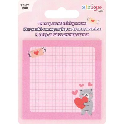 Notite adezive transparente 73x73 mm, 50 file, Strigo roz pastel