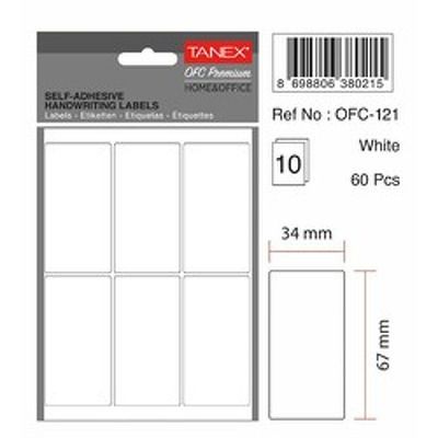 Etichete autoadezive, 34 x 67 mm, 60 buc/set, TANEX, alb