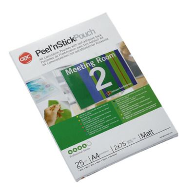 Folie laminare GBC, la cald, auto-adeziva, mata, A4, 75 microni, 25 buc/set