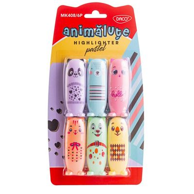Marker evidentiator set 6 mini pastel animalute